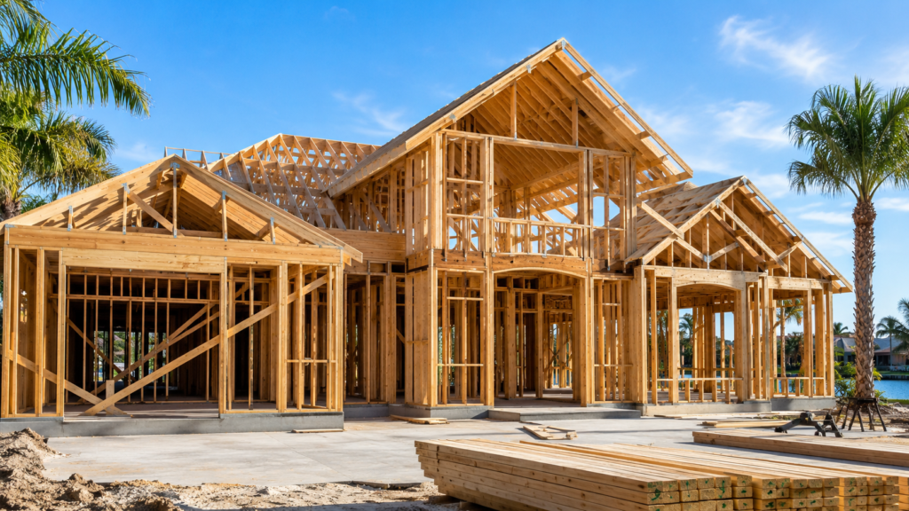 Wood framing construction for a custom home in Orlando Florida