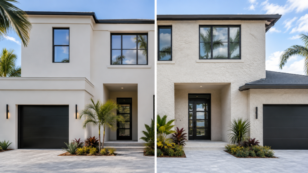 Smooth and textured stucco finishes comparison on Florida homes
