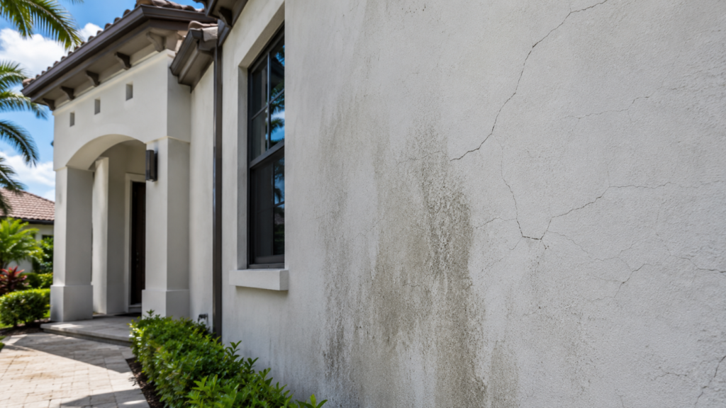 Modern Florida home exterior with visible stucco crack damage, illustrating early signs that stucco may need repair.