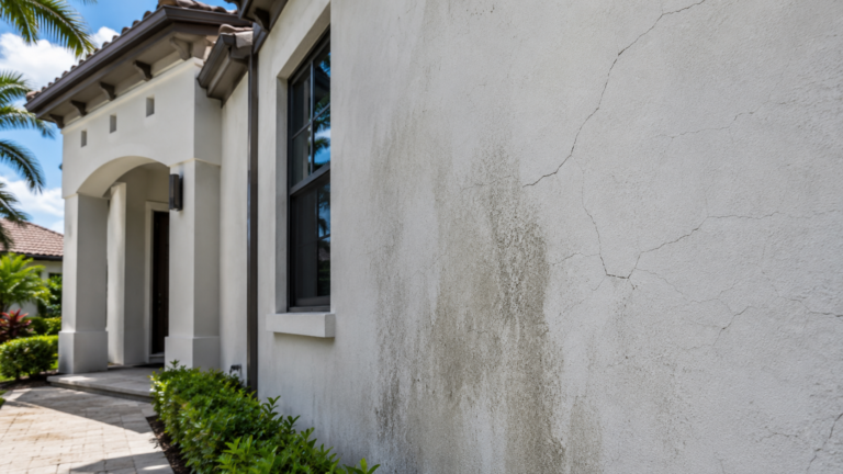 Modern Florida home exterior with visible stucco crack damage, illustrating early signs that stucco may need repair.